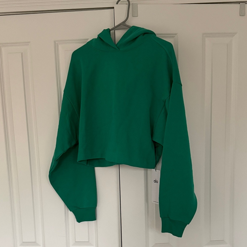 ALO Yoga Cropped Hoodie Sweater in Green